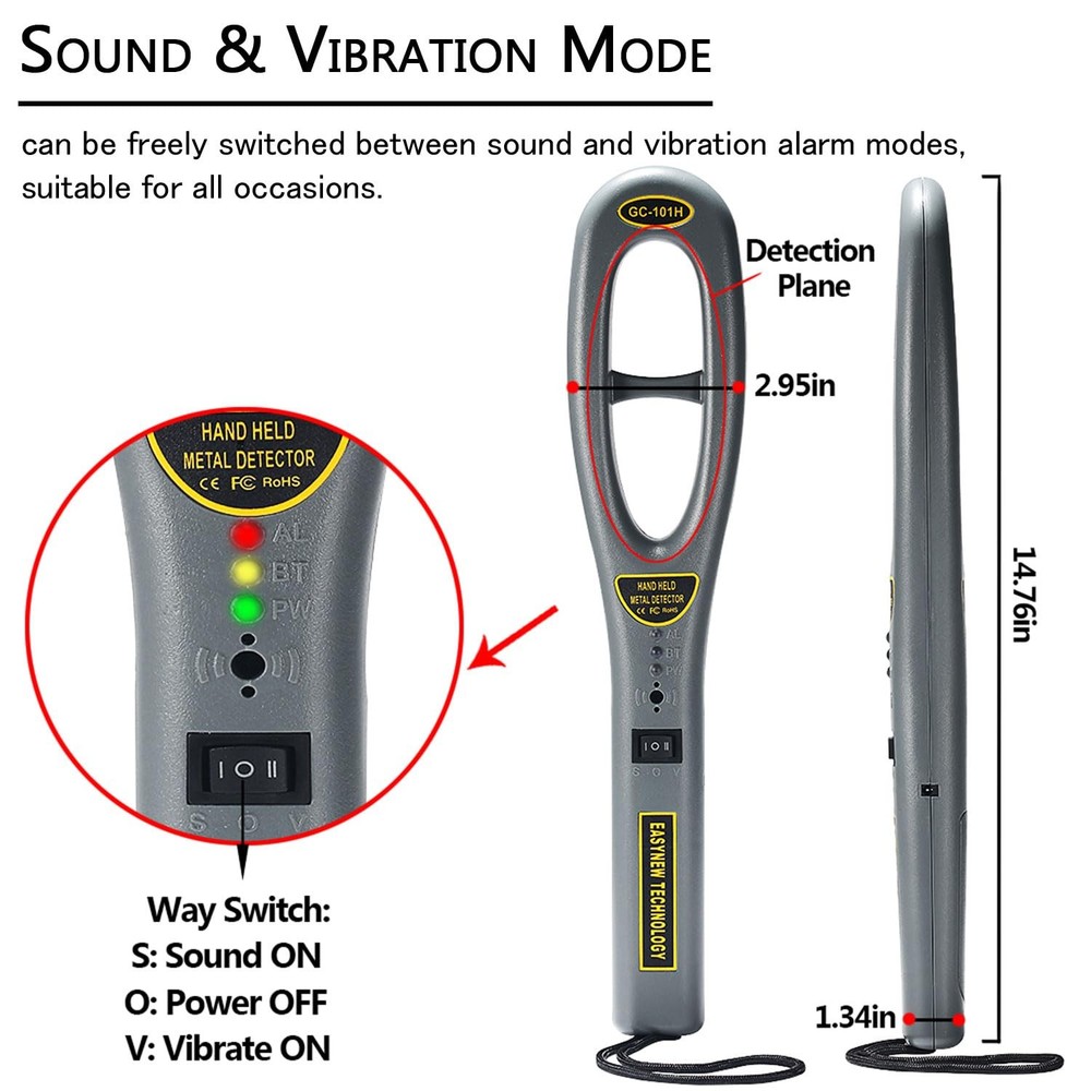 Hand Held Metal Detector,V·Resourcing Portable High Sensitivity Gray