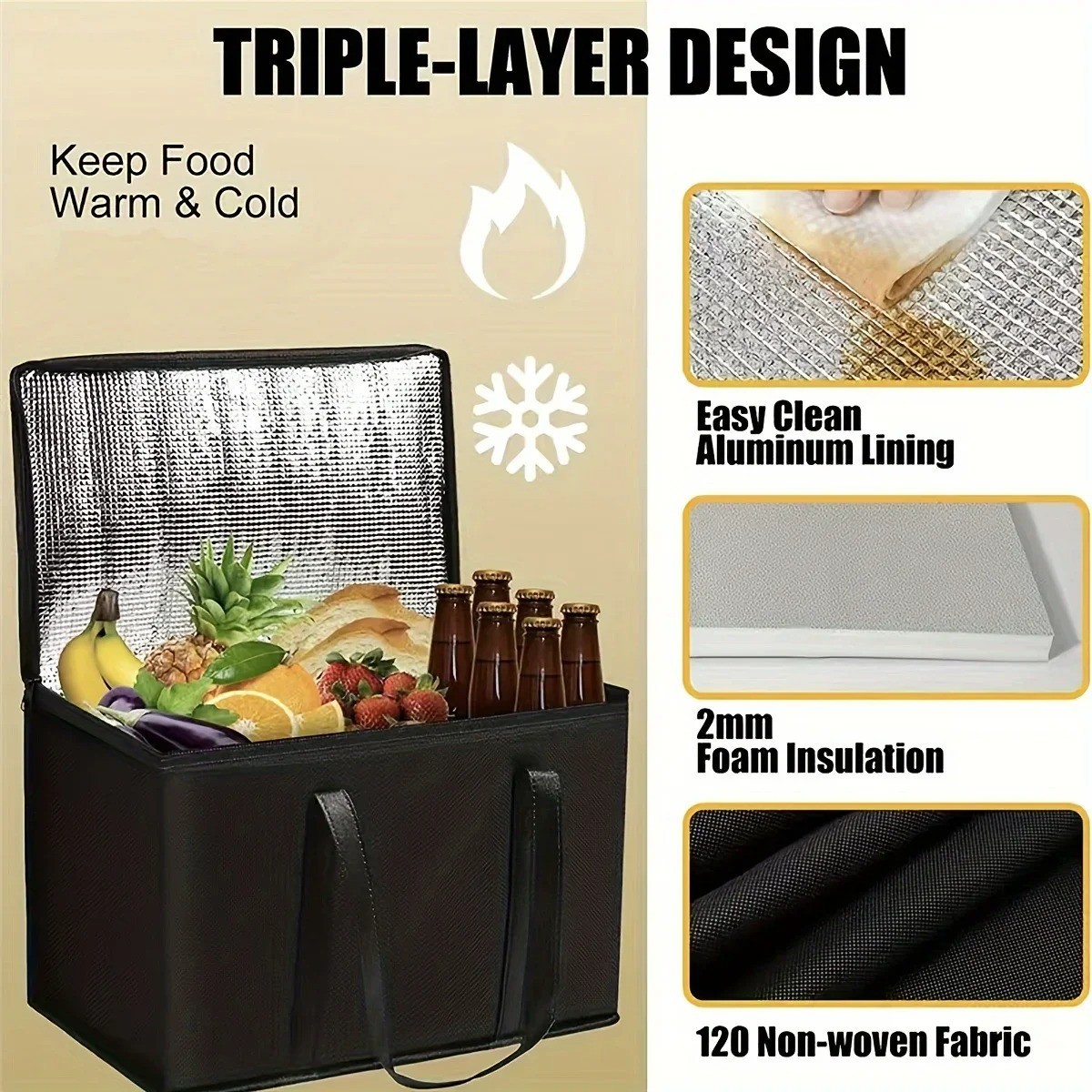 Commercial Insulated Meal Delivery Bag Large-Capacity PET Pizza Bag USA Seller