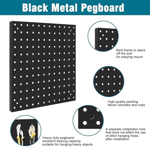 Peg Board Kit, Includes Pegboard and Accessories,with Hooks and 66 Black