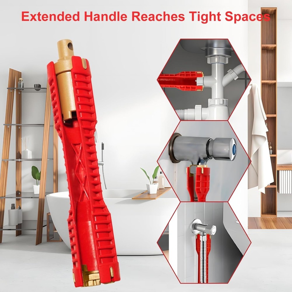 Multi-purpose Wrench Plumber Tool - Red, 8-in-1