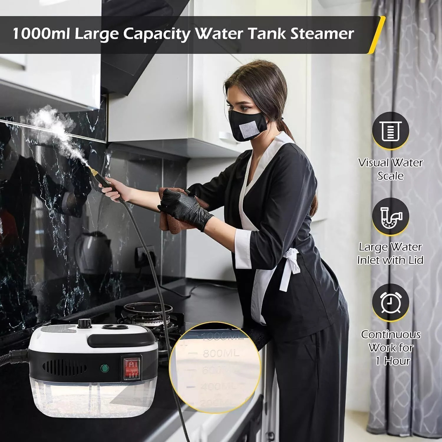 Portable 2500W White Handheld Steam Cleaner - High Temp for Home & Car Detailing