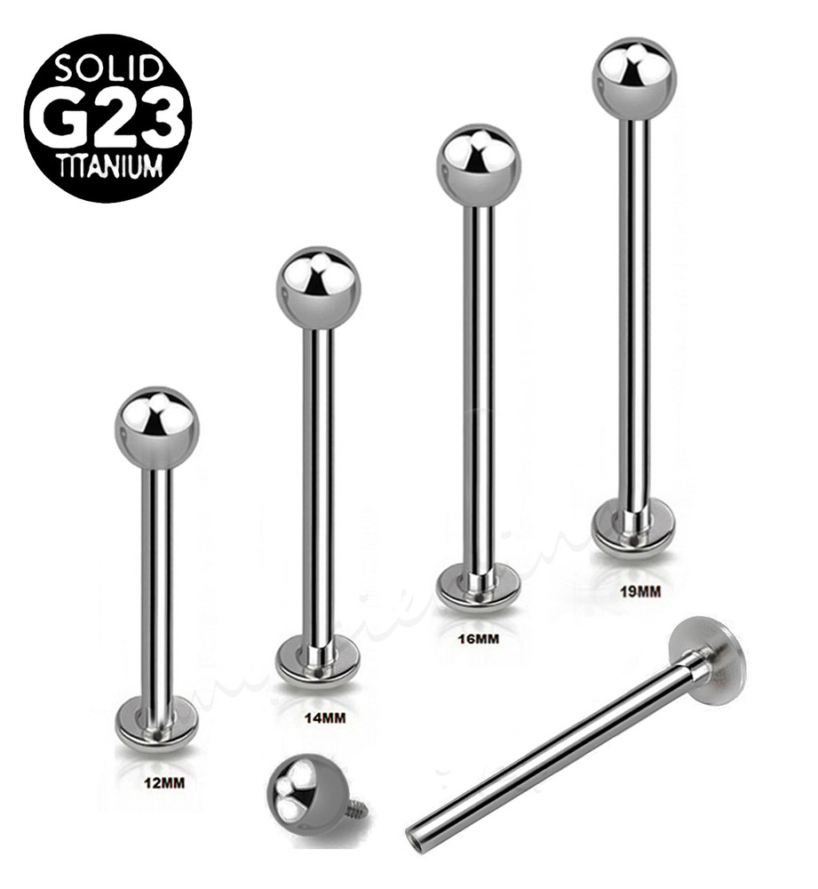 16G 14G G23 Solid Titanium Ball Top Internally Threaded Labret Cheek Piercing