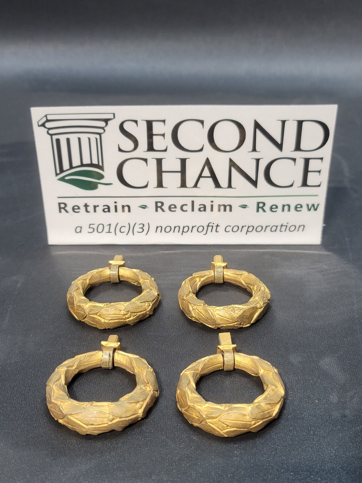 4 Four Vintage Wreath Brass Furniture Ring Pulls