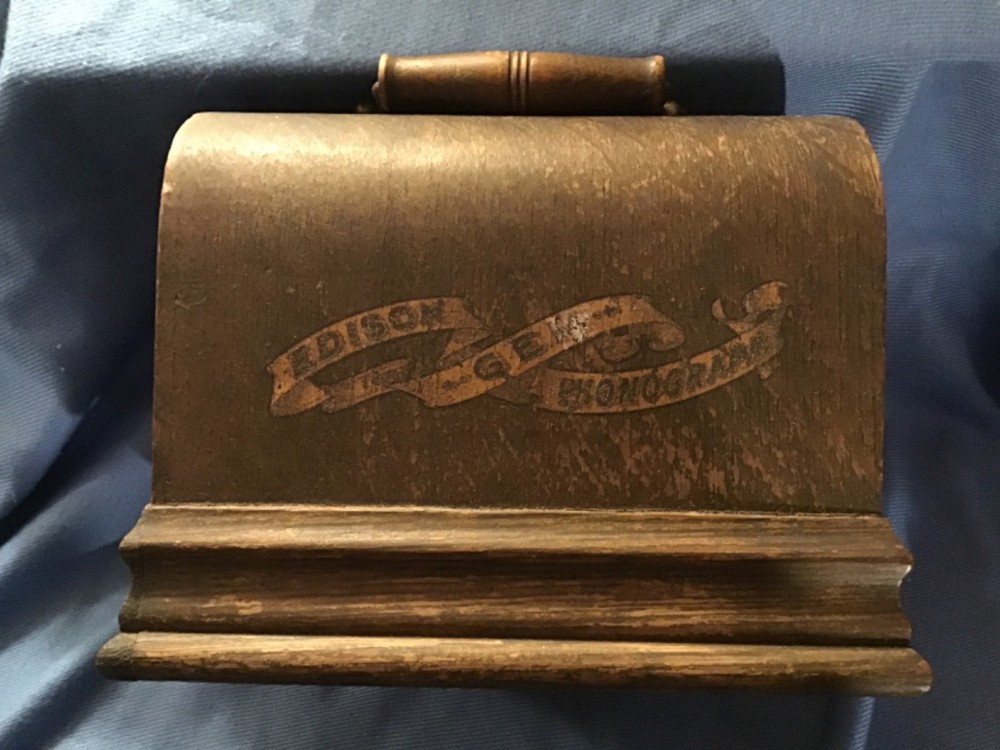 Edison Gem phonograph lid full banner decal original