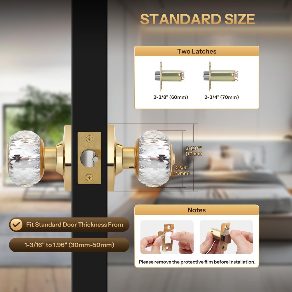 Crystal Door Knobs with Lock and Keys, Interior Crystal Glass Door Knobs with...