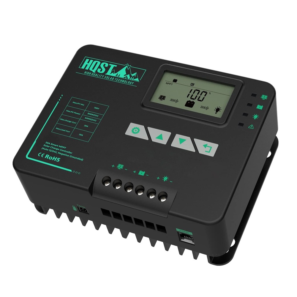 HQST MPPT Solar Charge Controller 20 Amp Negative Grounded Controller with Bl...