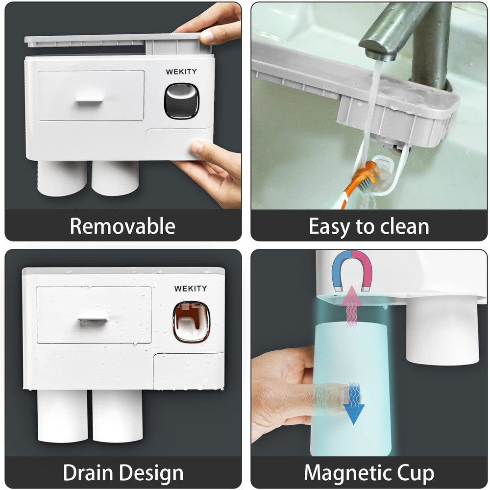 Multifunctional Wallmounted Toothbrush Holder Automatic Toothpaste Dispenser Spa