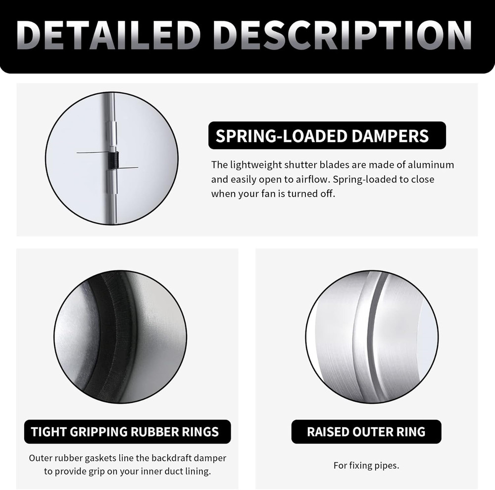 4 Inch Backdraft Damper Back Draft Vent Duct Shutter Blocker, Backflow Ducting