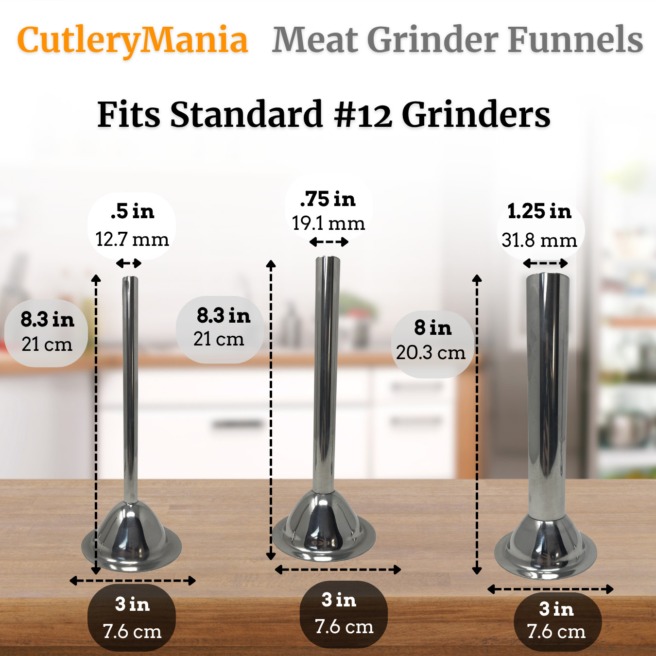 #12,#22,#32 Heavy Duty Stainless Steal Meat Grinder Funnel Sausage Stuffing Tube