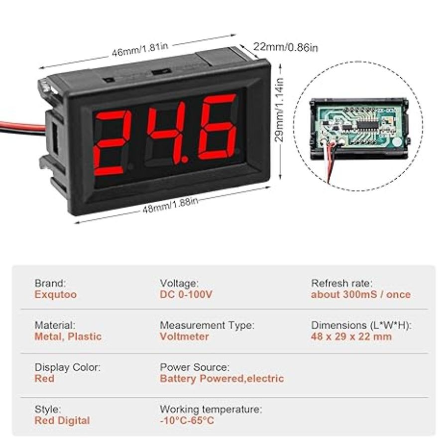 2Pack DC0-100V Mini Voltmeter Voltage Tester DC Voltage Gauge Voltage Indicator,