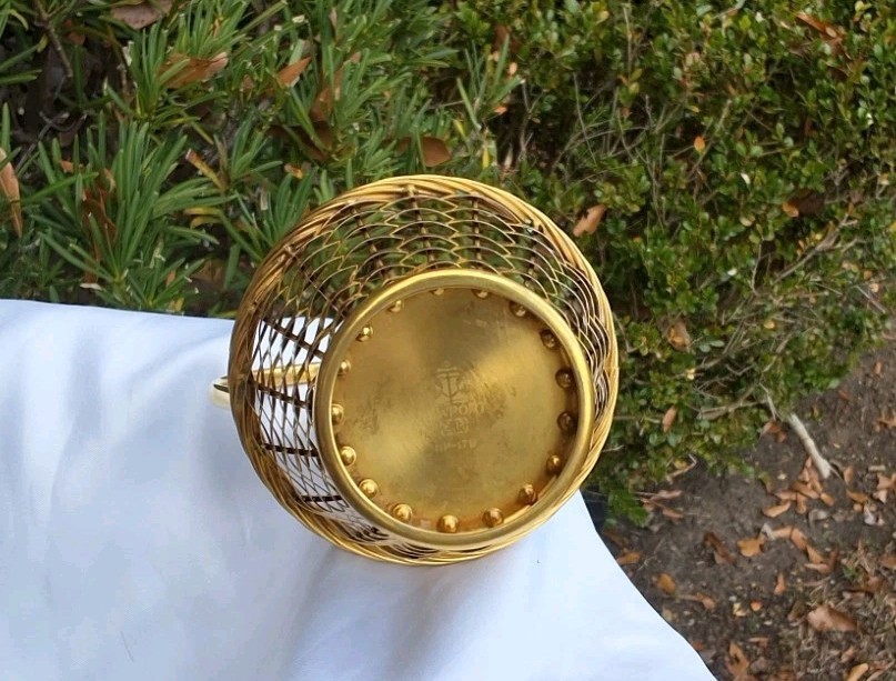 Vintage Newport EP GP-178 Small 5" Woven Gold-Plated Metal Basket w/Handle