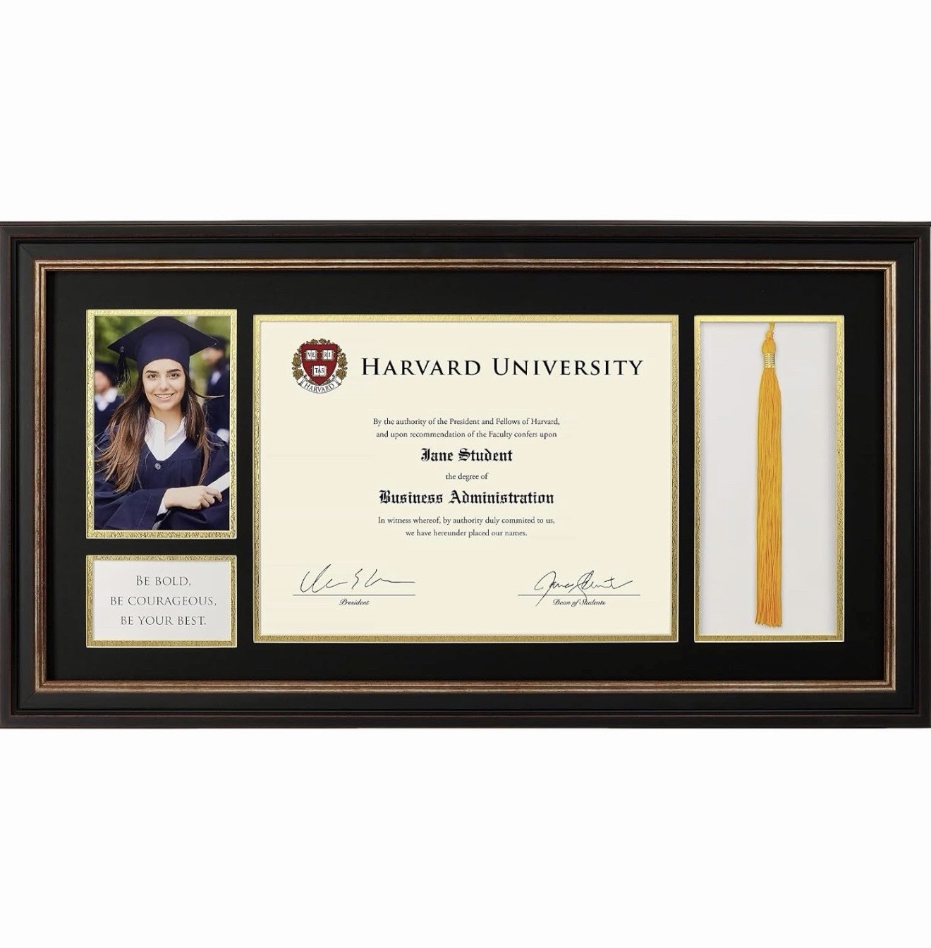 24x13 Graduation Diploma Frame Black Gold College Degree Frame w Photo Tassel