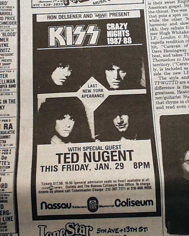 KISS Rock Band Gene Simmons "Crazy Nights" Album Concert Tour 1988 ADVERTISEMENT