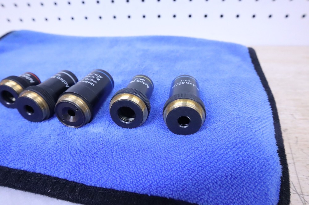 x5 Used Leica Achro Microscope Objectives #32016 32012 32015 32013 & E2 Germany