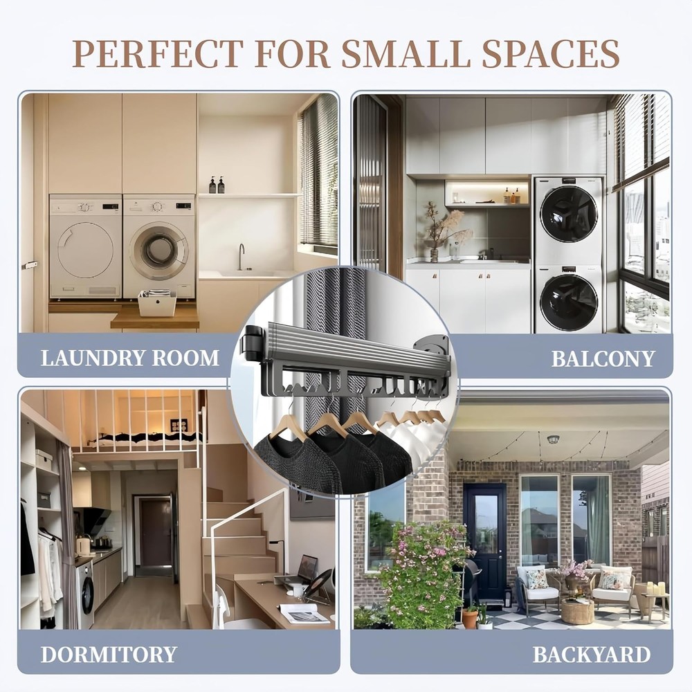 Wall Mounted Laundry Drying Rack Clothes Hanger Space Saver Foldable