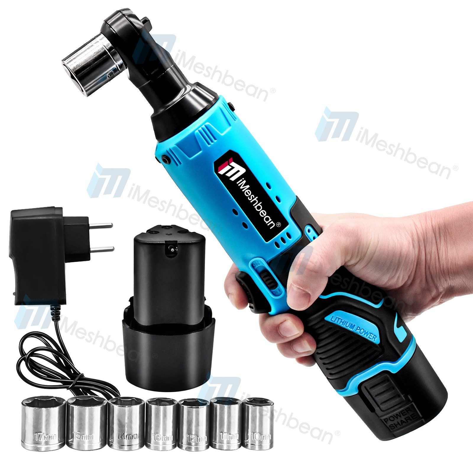 3/8" Cordless Electric Ratchet Right Angle Wrench Power Impact Tool 2 Battery