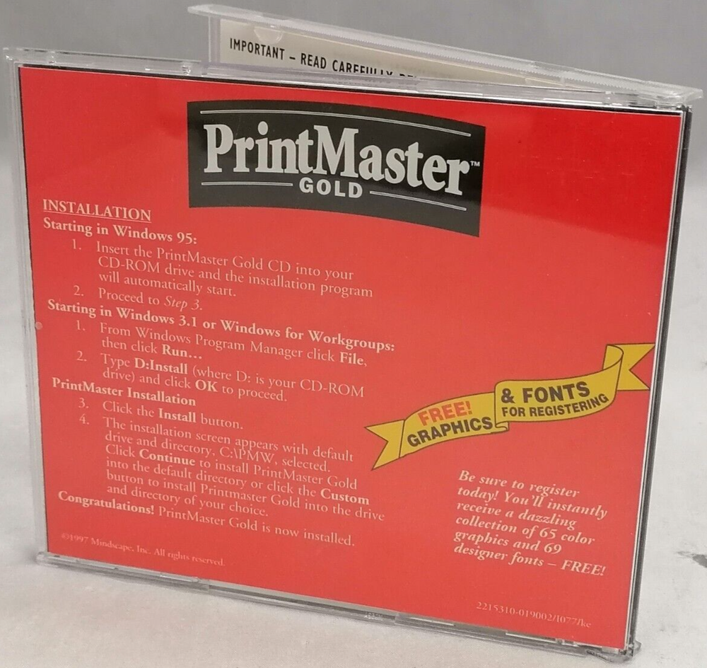 Vintage 1997 PrintMaster Gold Bonus Pack Version 4.0 Software