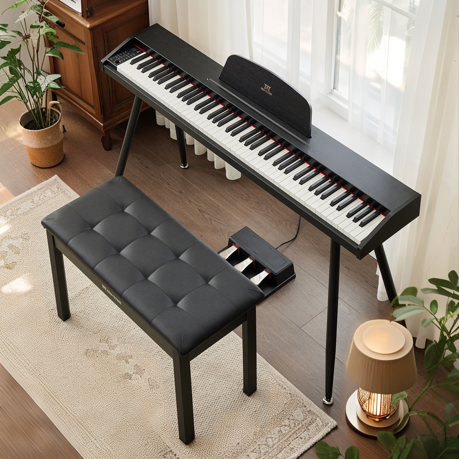 Black 88-Key Semi-Weighted Digital Piano with 3 Pedal USB/MIDI