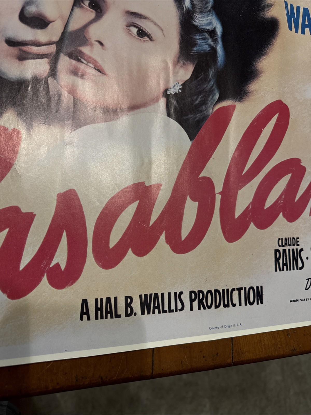 Vintage Casablanca Movie Poster 23 x 18 3/8 Inches
