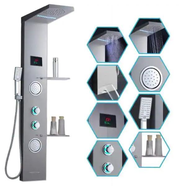 ELLO & ALLO 53" 2-Jet LED Rainfall Mist Head Hand Shower Panel System