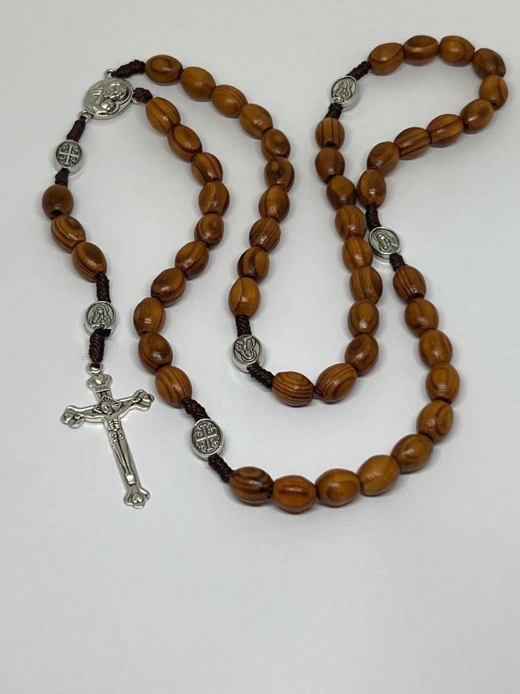 Saint St Benedict Rosary Wooden Holy Land Jerusalem Crucifix Cross Prayer Beads