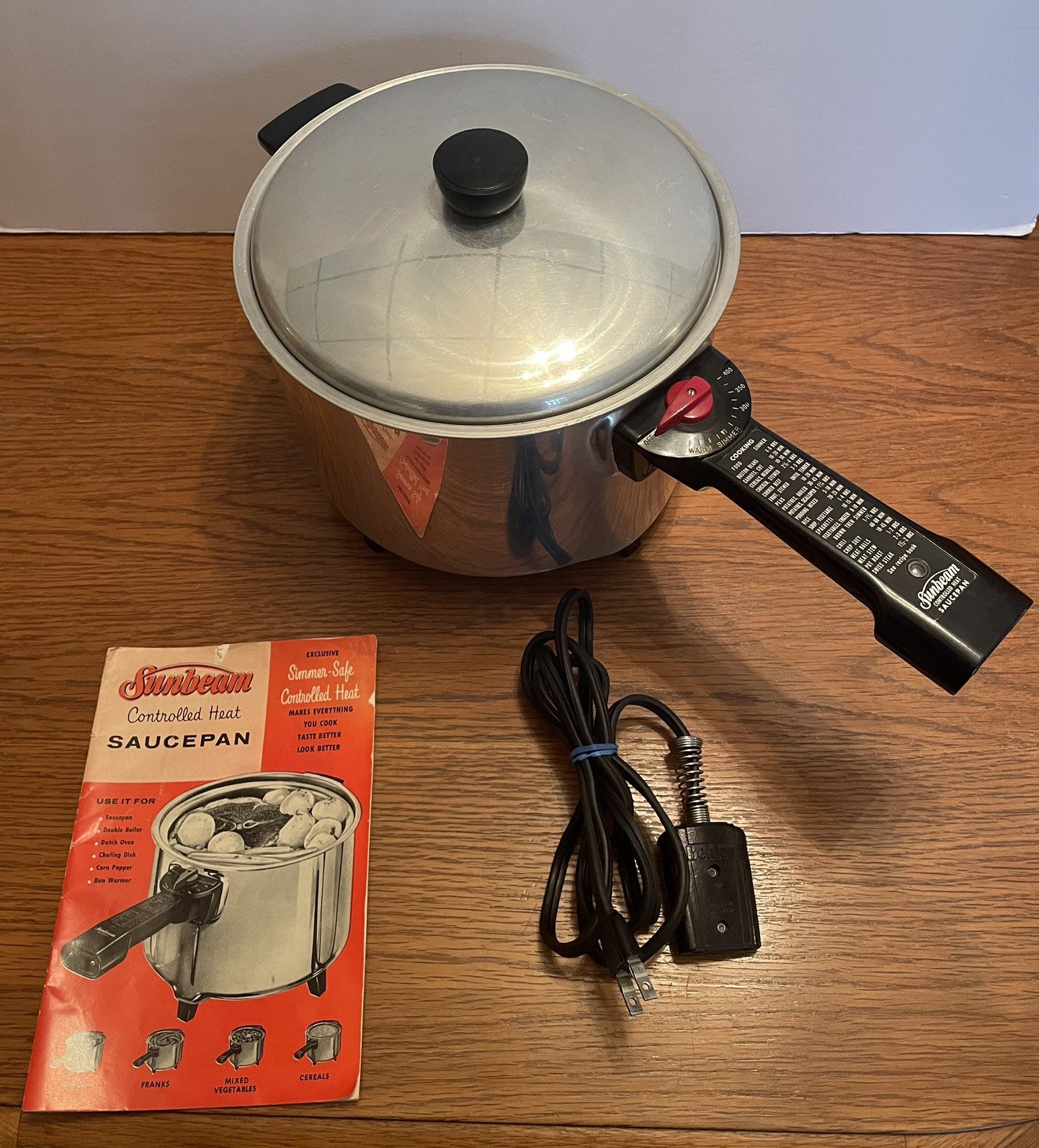Vintage Sunbeam SP-5 Controlled Heat Saucepan 5-Qt w/ Lid & Manual Tested Works