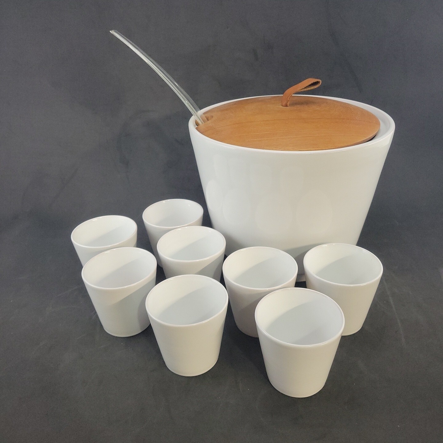 Buckeberg Punch Set Ceramic with Teak Lid and Plastic Ladle Modern