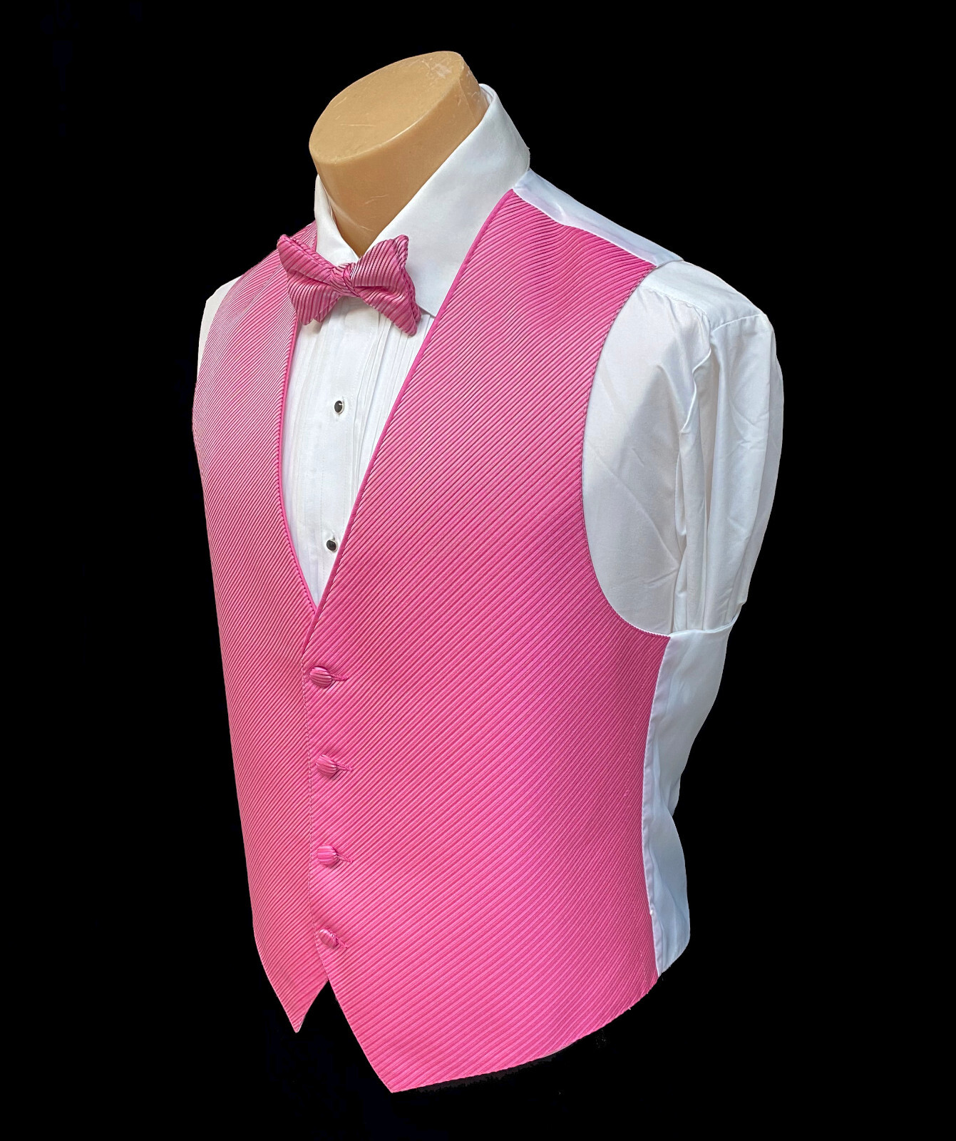 Men's Flow Formals Fuchsia Pink Tuxedo Vest & Tie Bow or Long Discount Closeout