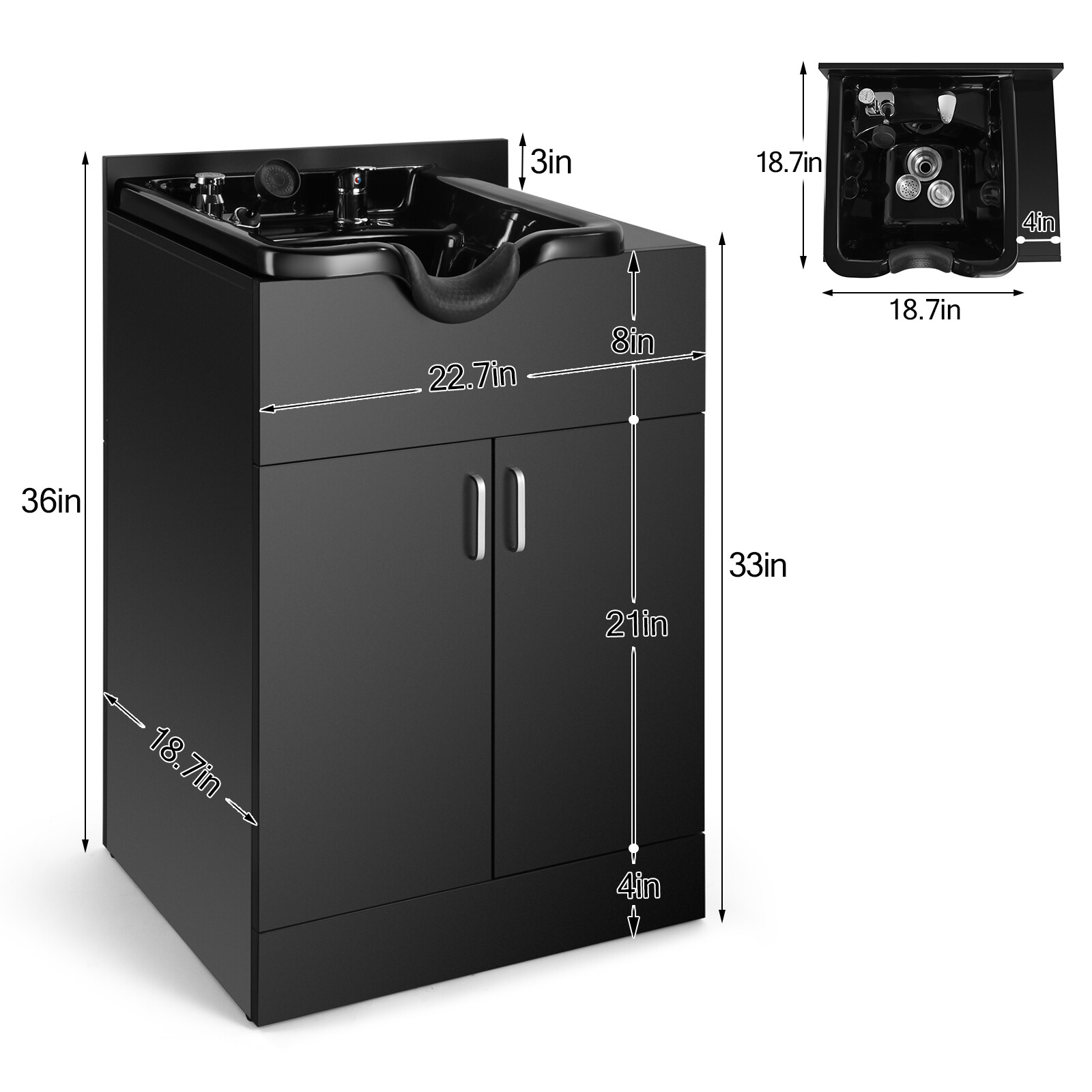 Backwash Shampoo Bowl Station/Auto Recline Barber Chair Salon Beauty Spa Styling