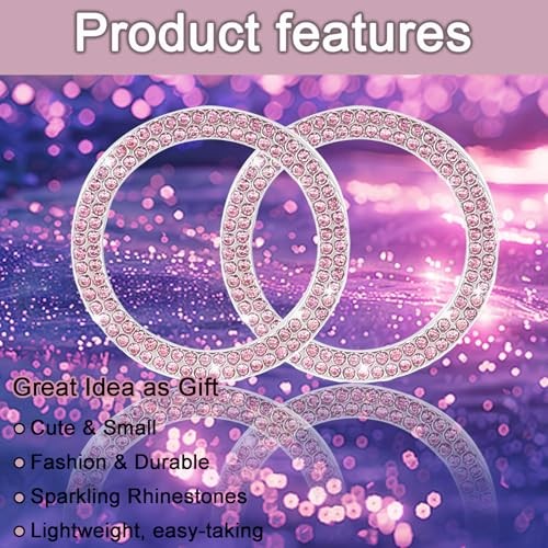 2 Pack Car Engine Start Stop Decoration Ring Pink, Crystal Decorative Ring