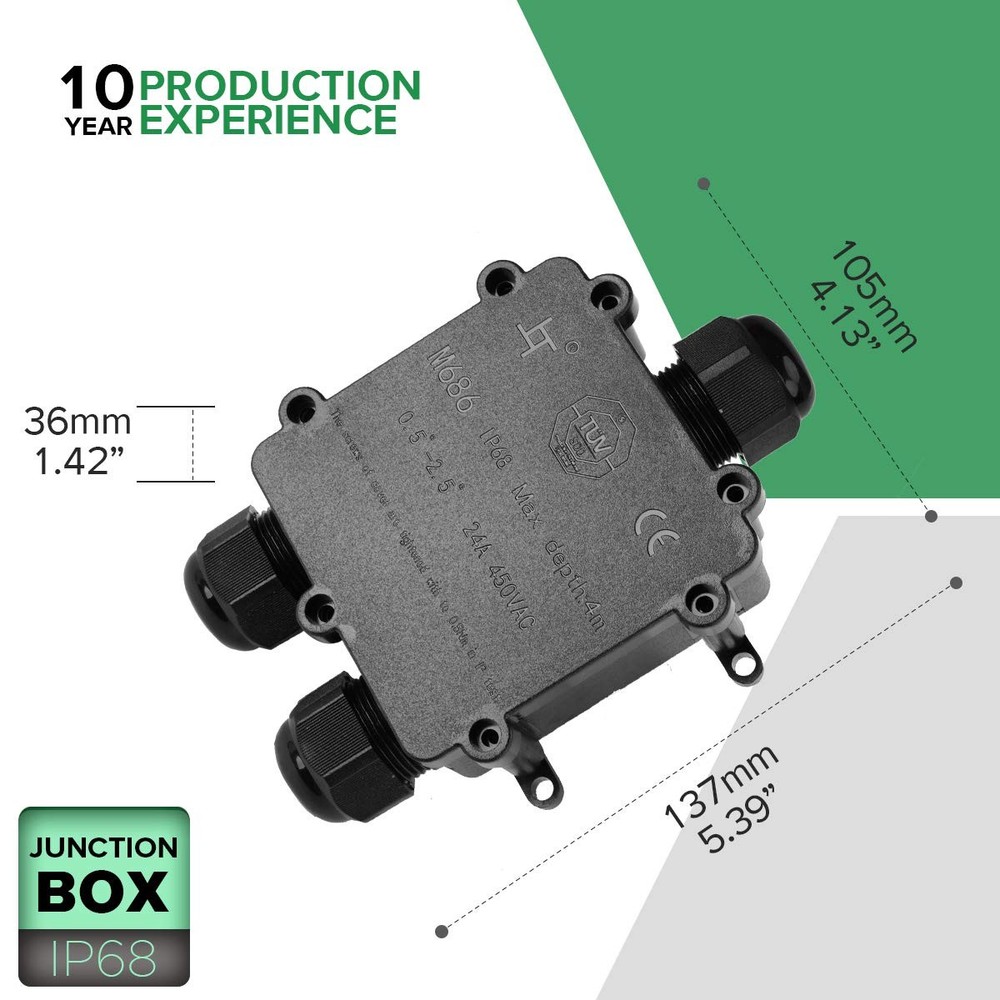 3 Way Electrical Junction Box, IP68 Waterproof 3 Way Cable Connector Lighting...
