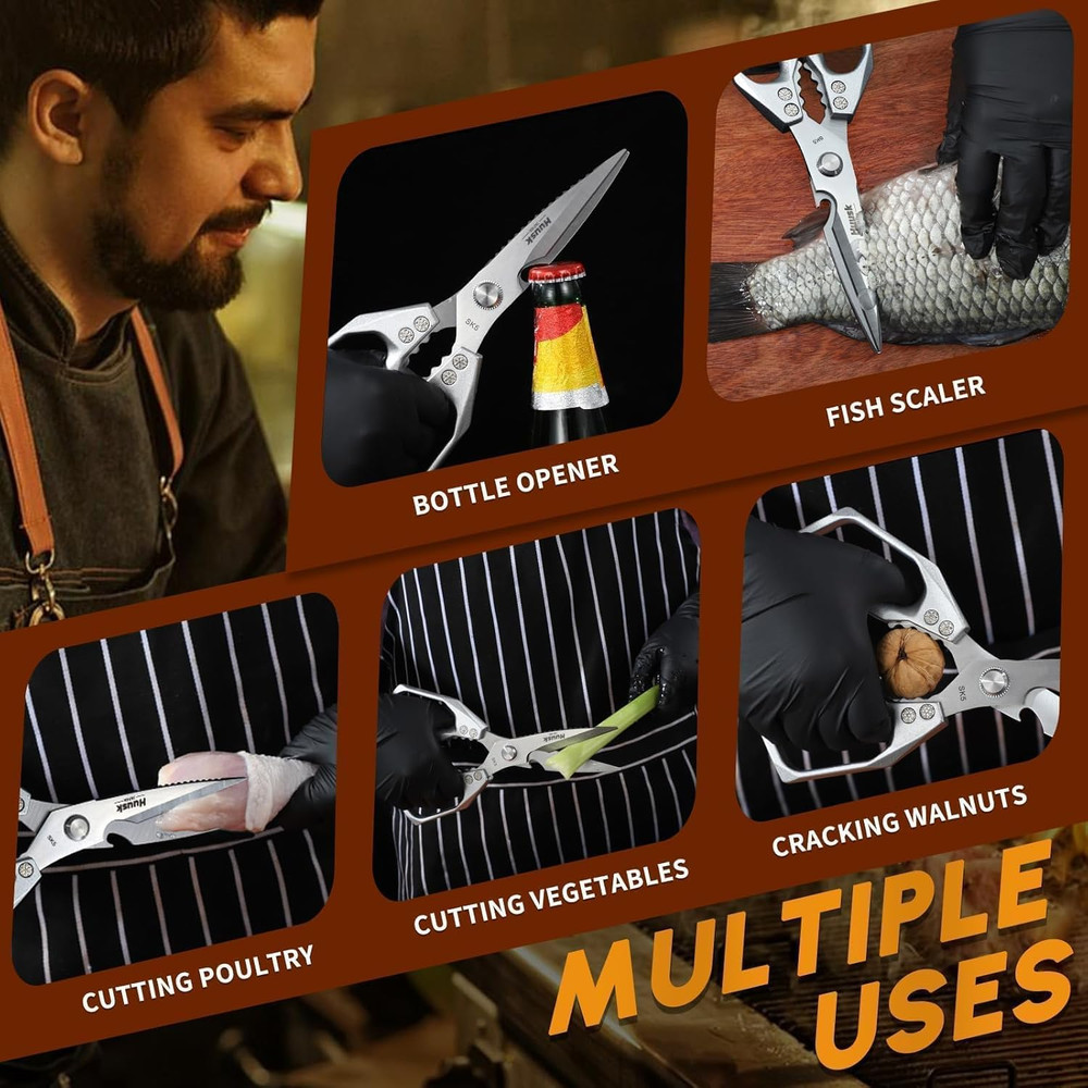 Kitchen Scissors All Purpose - Stainless Steel Kitchen Shear, Sharp Silver Meat