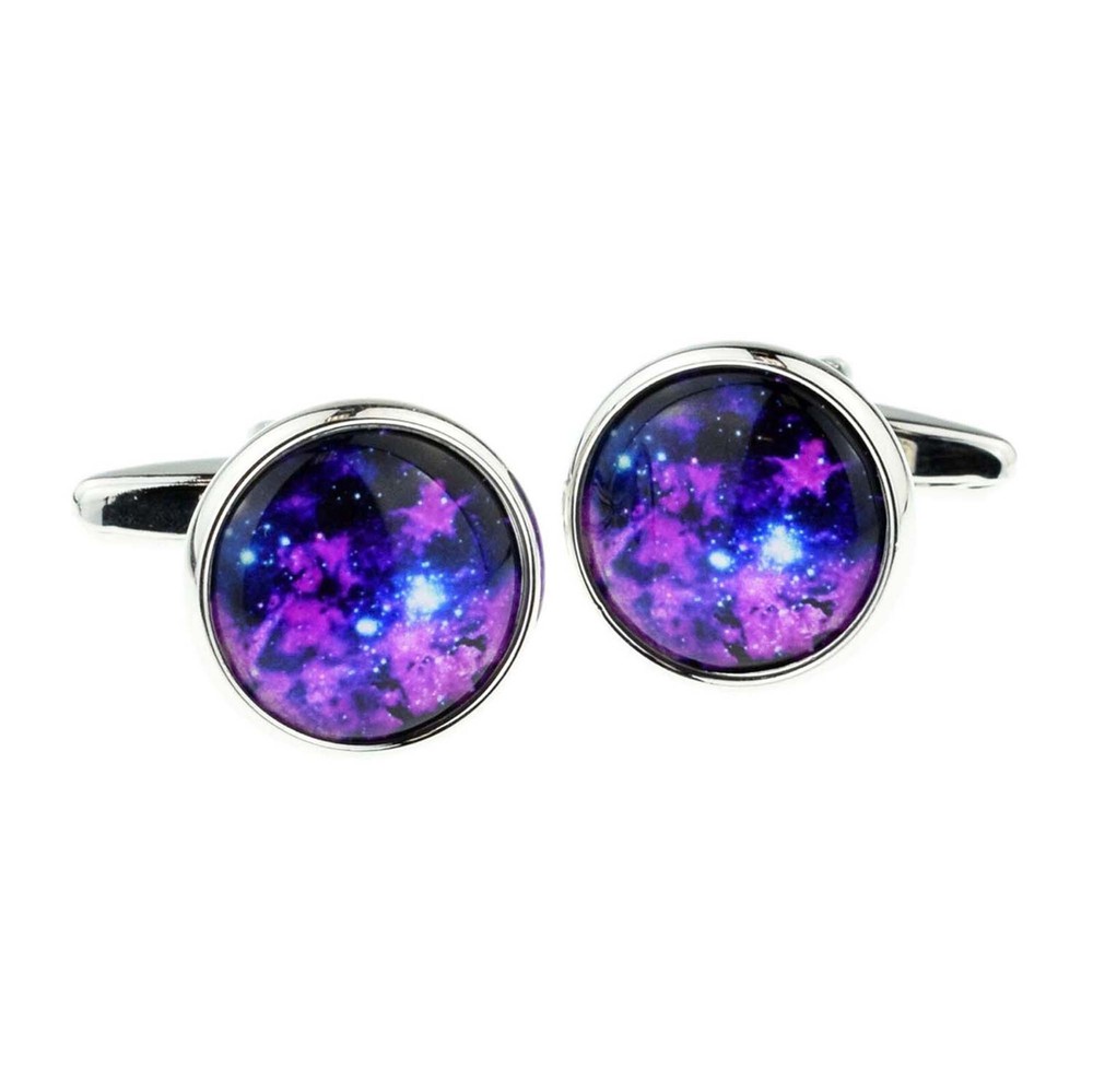 Interstellar Nebula Round Cufflinks Presented in Personalised Box
