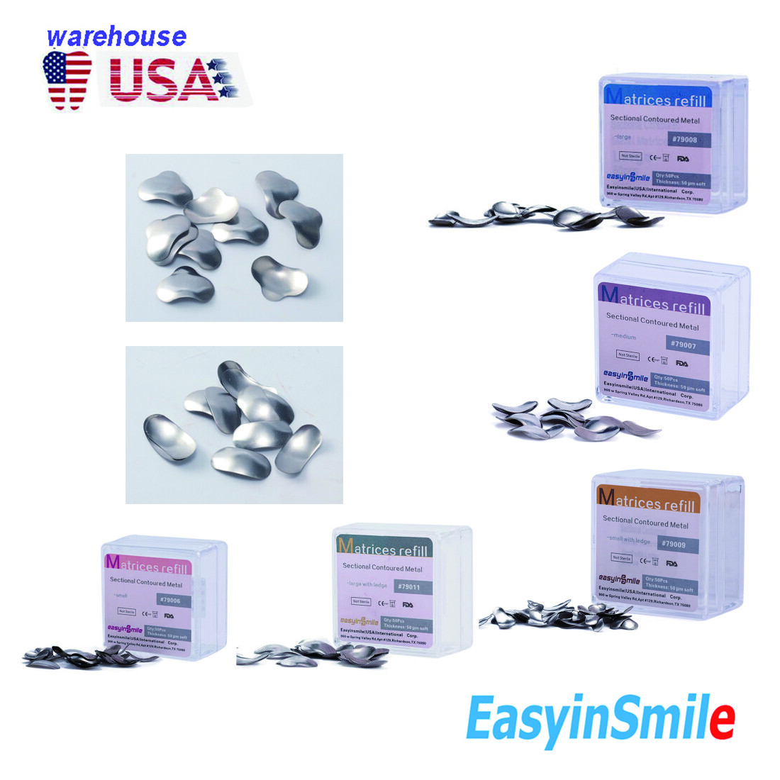 50Pcs Dental Metal Matrices Matrix Band Sectional Contoured Refill S/M/L 50μm