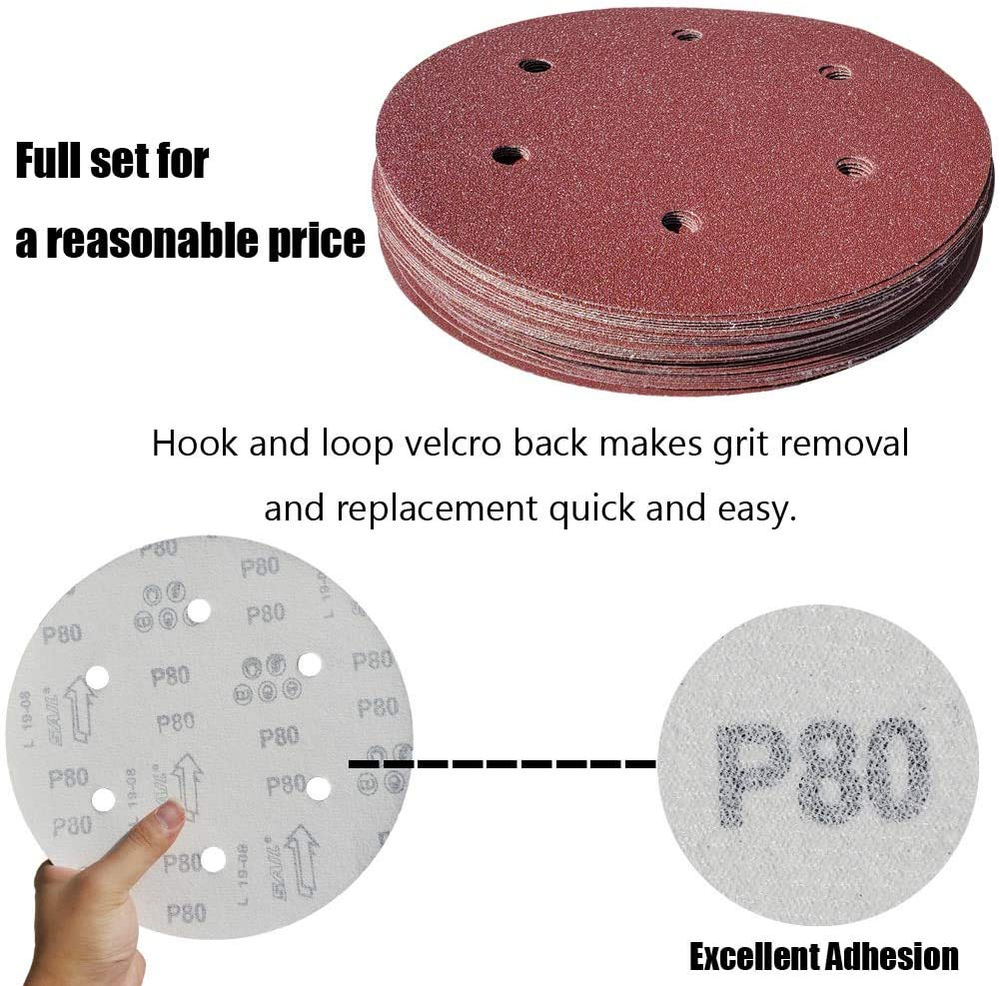 50 PCS 9 Inch 6 Hole Hook-And-Loop Sanding Discs