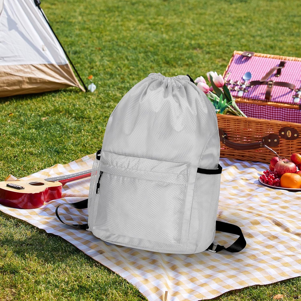 Waterproof Drawstring Bag, Lightweight String Backpack with Water Bottle Holder