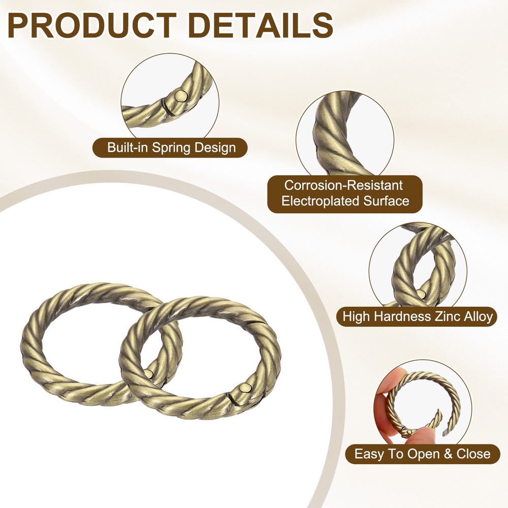 8pcs Spring O Rings 1" Round Trigger Metal Snap Hook Key Ring Light Brown