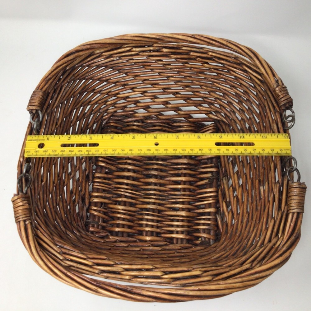 2 Handled Wicker Woven Basket BOHO Brown Square Base 12"