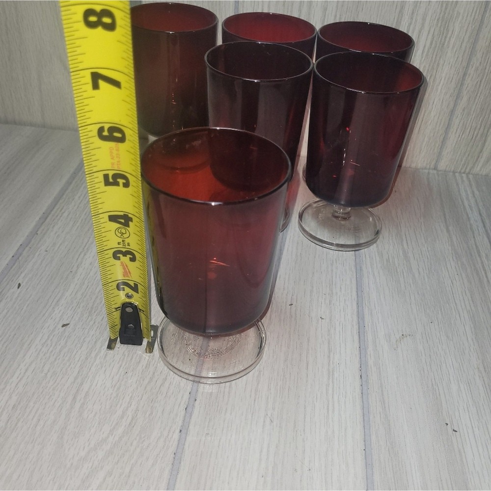 Vintage Ruby Red Cavalier Crystal Wine Goblets Glasses Barware MCM