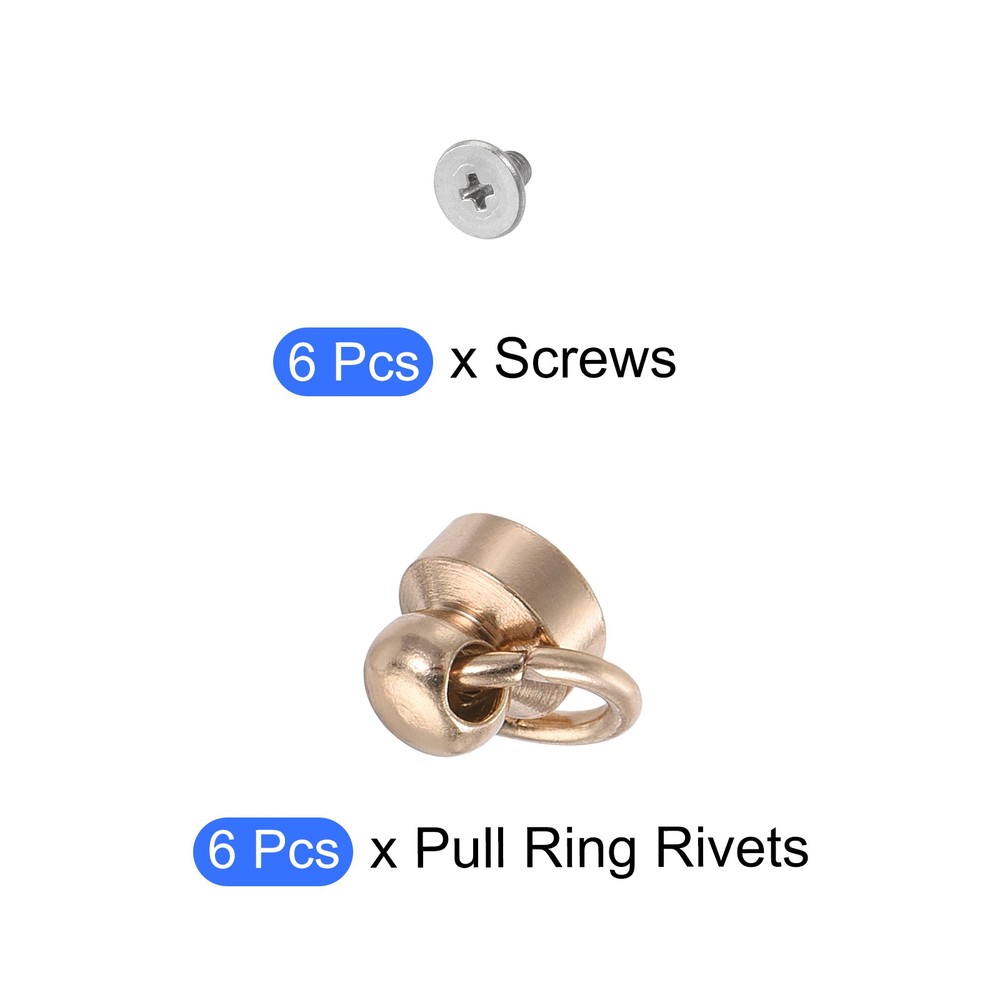 Round Head Pull Ring Rivet Studs 8mm 6Pcs Brass Button Rivets w Screw Champagne