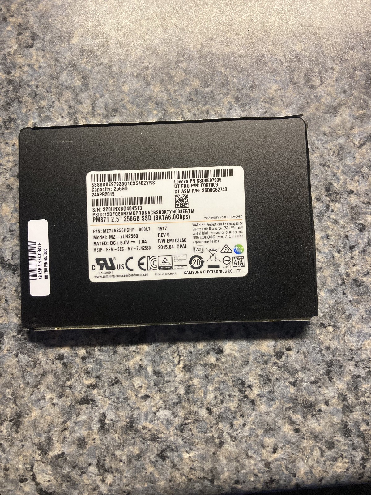 Samsung SSD PM871 2.5" 256GB 6Gbps SATA MZ-7LN2560