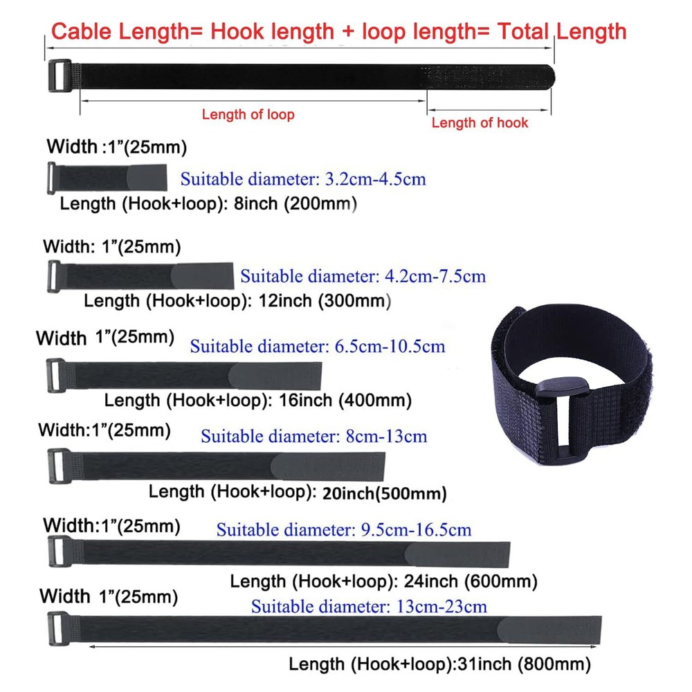 10 Pack Reusable Hook and Loop Cinch Straps Fastening Securing Straps