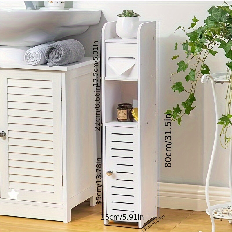 Slim Bathroom Storage Rack with Cupboard-Versatile Floor Standing Shelving Unit