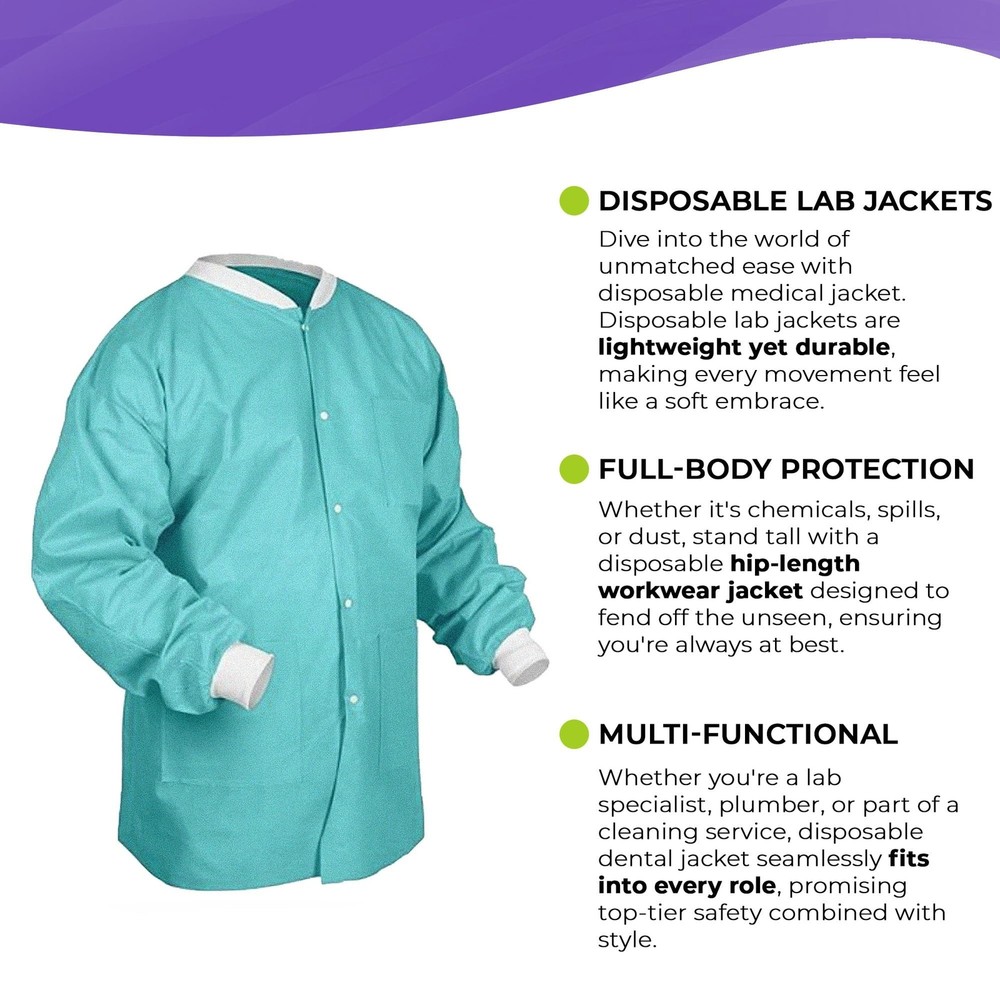 Teal Disposable Lab Jackets 2X-Large 100 Pack 45 GSM SMS 3 Pockets