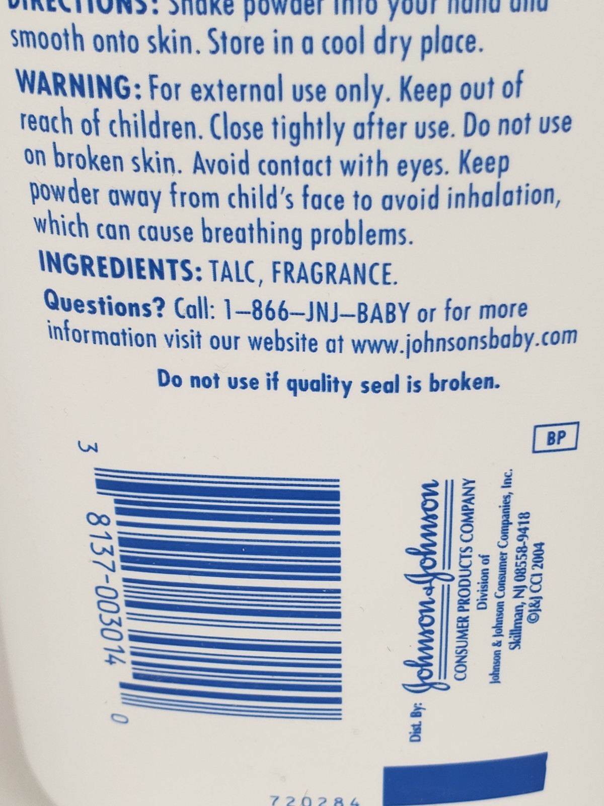 Vintage Johnson’s Baby Powder with Talc 22 oz Approximately 1/3 Full