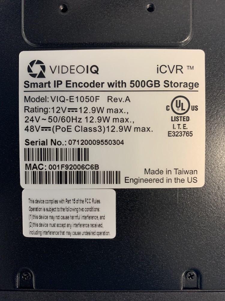 NEW Video IQ VIQ-E1050F Single Channel Camera Encoder with 500GB HDD & Analytics