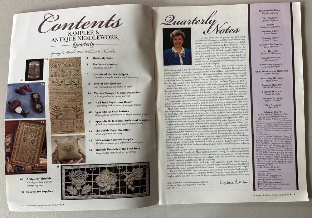 Sampler & Antique Needlework Quarterly Vol 22 2001 *M012