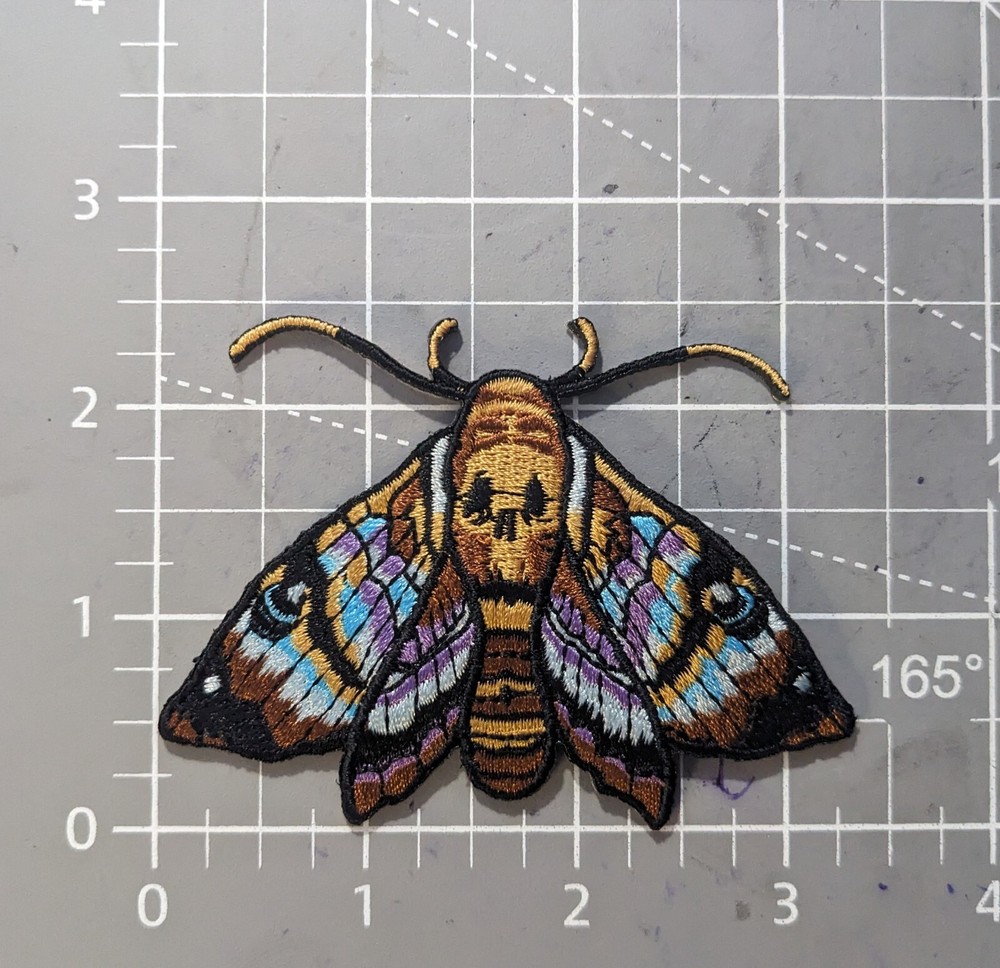Moth Patch Skull Moth Death's Head Hawkmoth Embroidered Iron On Patch 2.5x3.25"