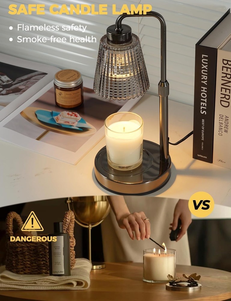 Elegant Adjustable Height Candle Warmer Lamp with Timer & Dimmable Light - Gray