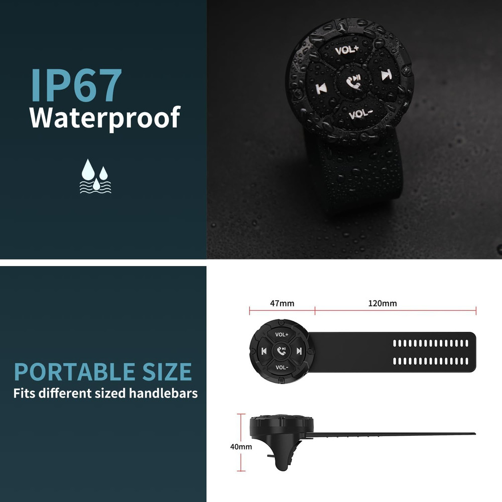 Bluetooth Media Button Remote,Waterproof Wireless Music Controller for Car Bike